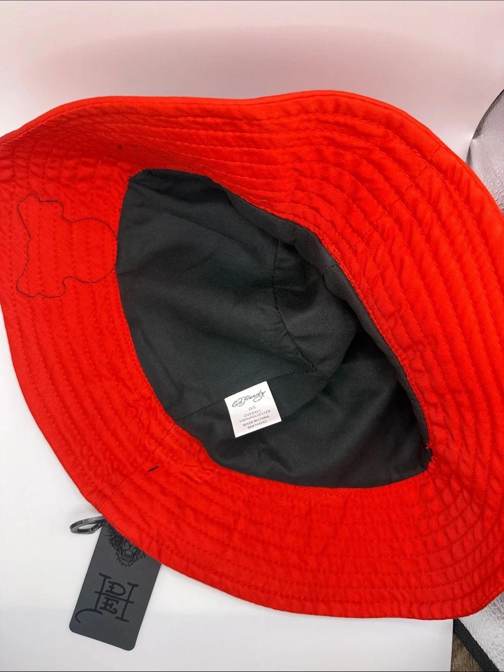 Ed Hardy Red Bucket Hat with Embroidered Skull & Tiger Patches Unisex New